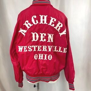 Vintage‎ Bomber Jacket Mens (XL) Archery Ohio Red Lined Hunting Varsity Gorp USA